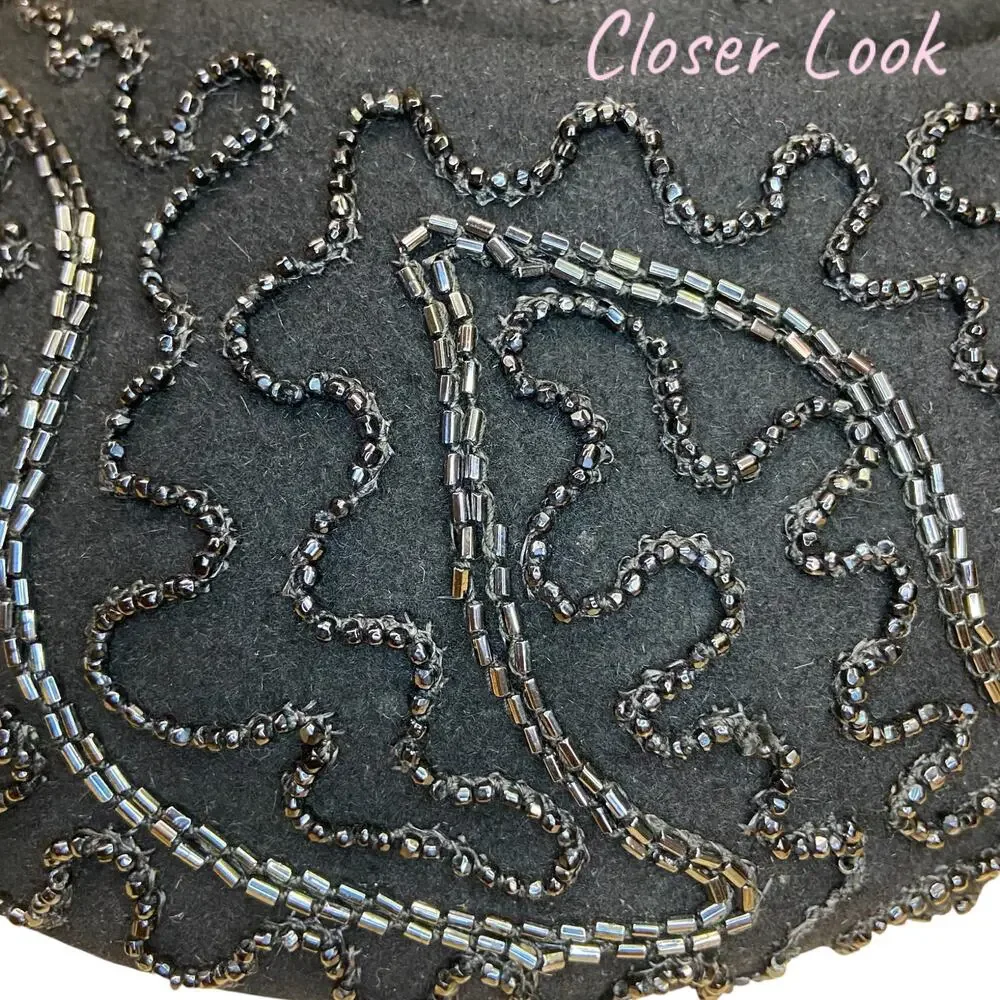 1940s Black Beaded Calot Hat Pinehurst Fifth Ave Cocktail Hat - Picture 8 of 9
